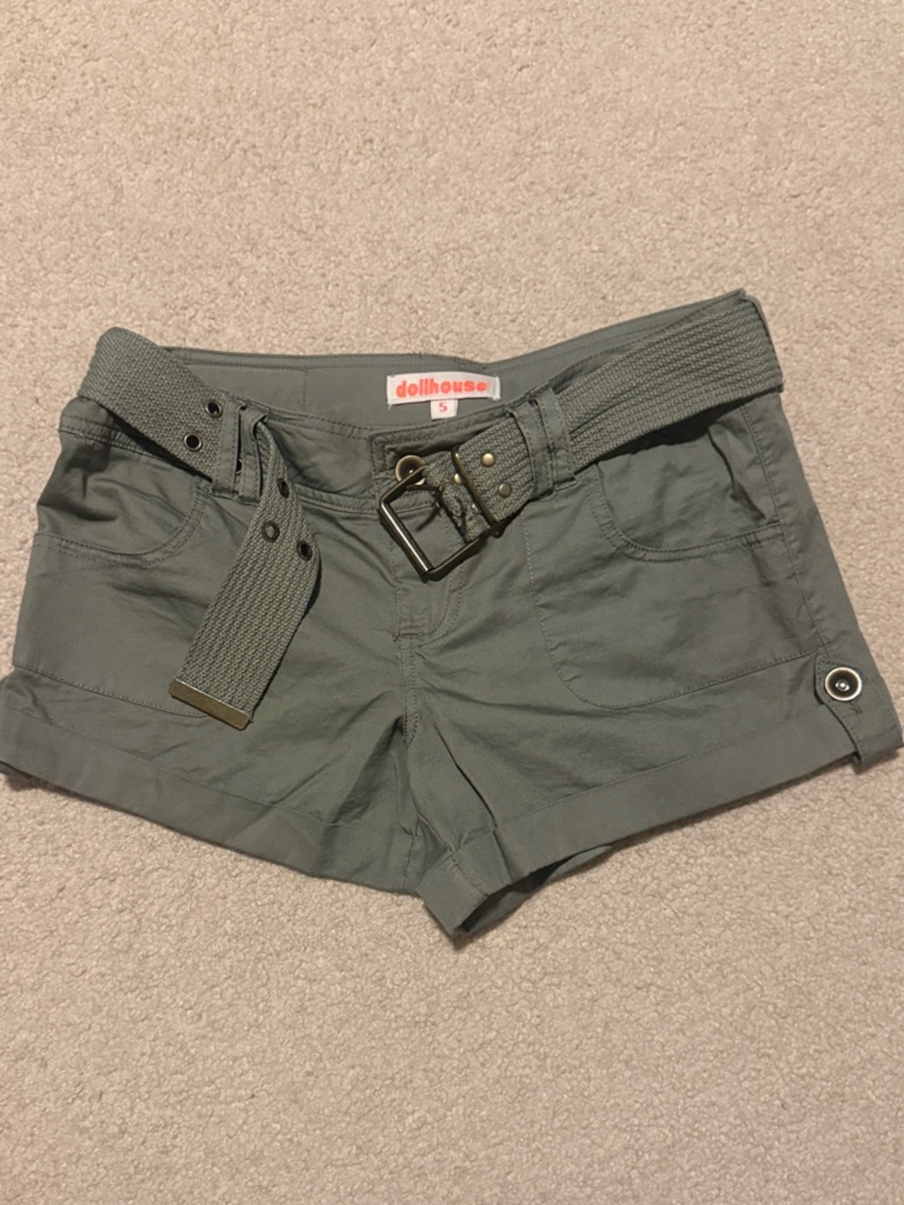 Dollhouse Olive Green Cargo Shorts with Webbing Belt